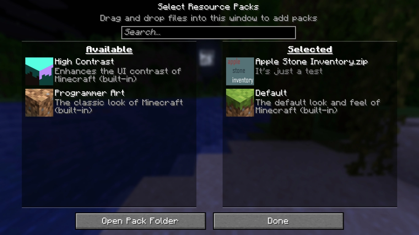 Create a ZIP for your Minecraft resource pack and move it to the resourcepacks folder