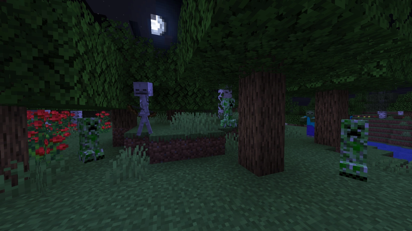 Minecraft creeper about to explode in a forest