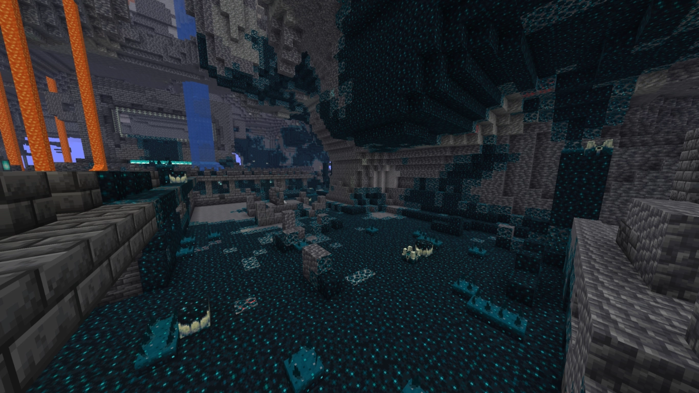 Minecraft Sculk in the Deep Dark biome with Warden danger