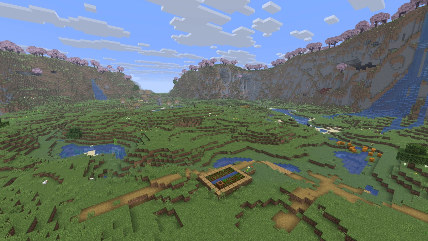 Cherry Grove biome with two villages – Minecraft seed 888880777356331877