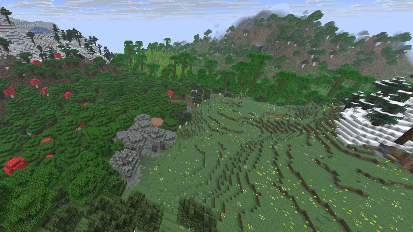 All wood types close to spawn – Minecraft seed 8073418420827050482