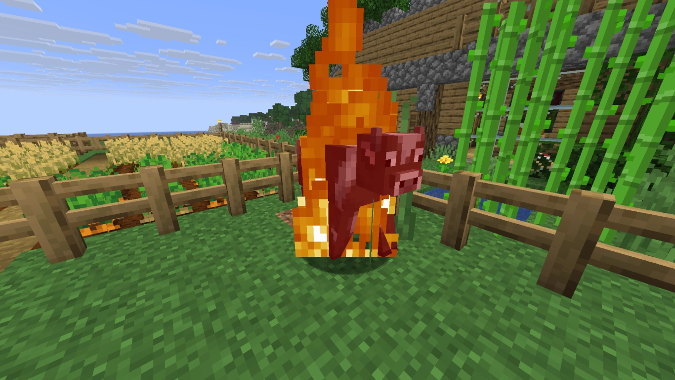 Instant cooked meat in Minecraft: Fire Aspect, fire, and lava