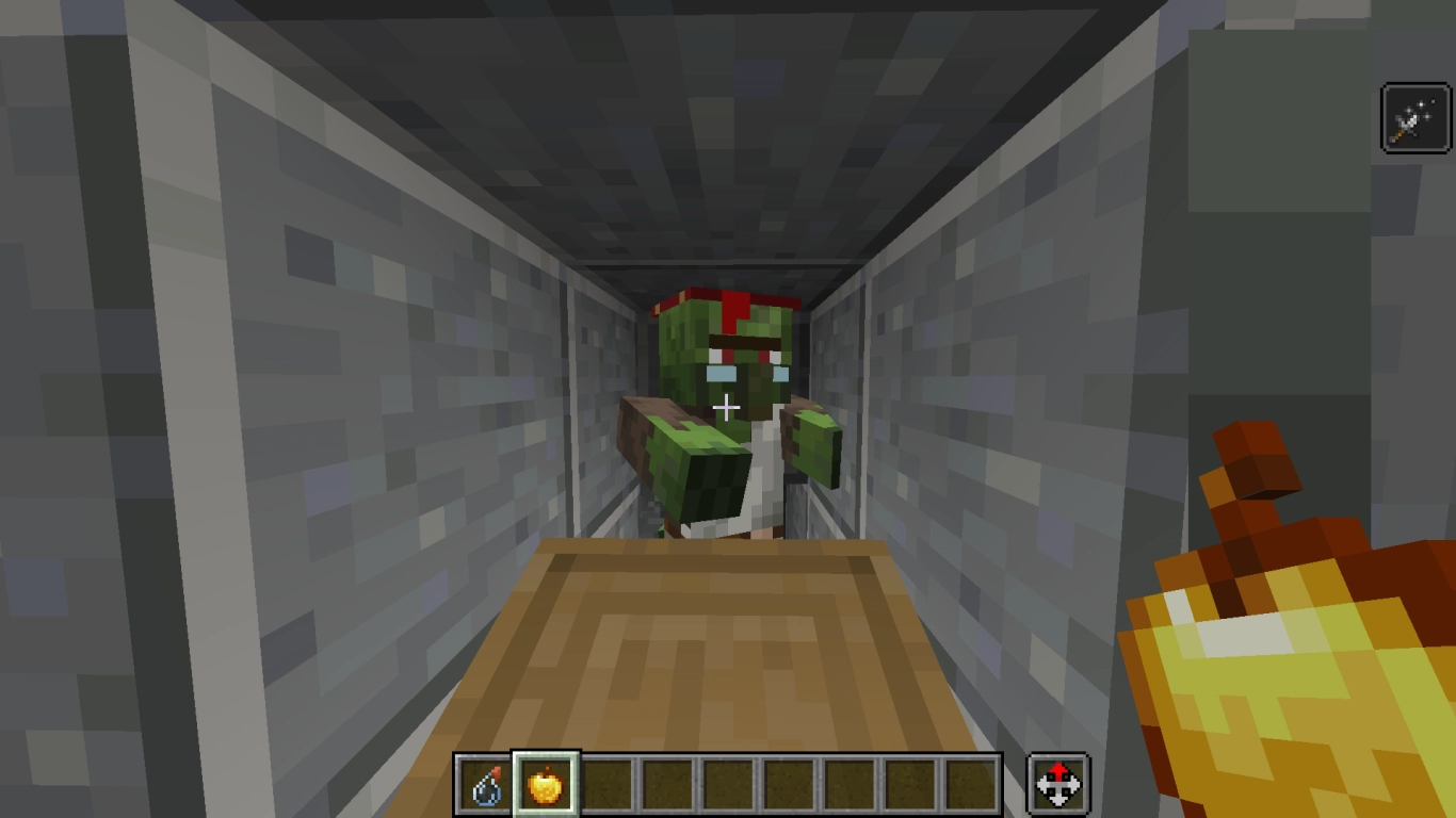 Secured zombie in the corridor of the Minecraft curing station