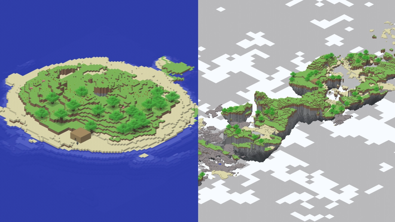 Minecraft Indev: small island world surrounded by ocean