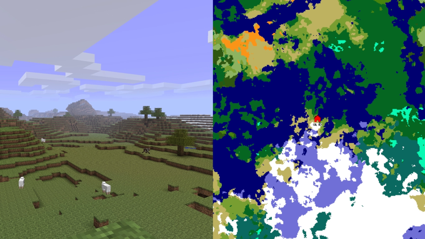 Minecraft Beta: first biomes with snow, swamp, desert, and rainforest