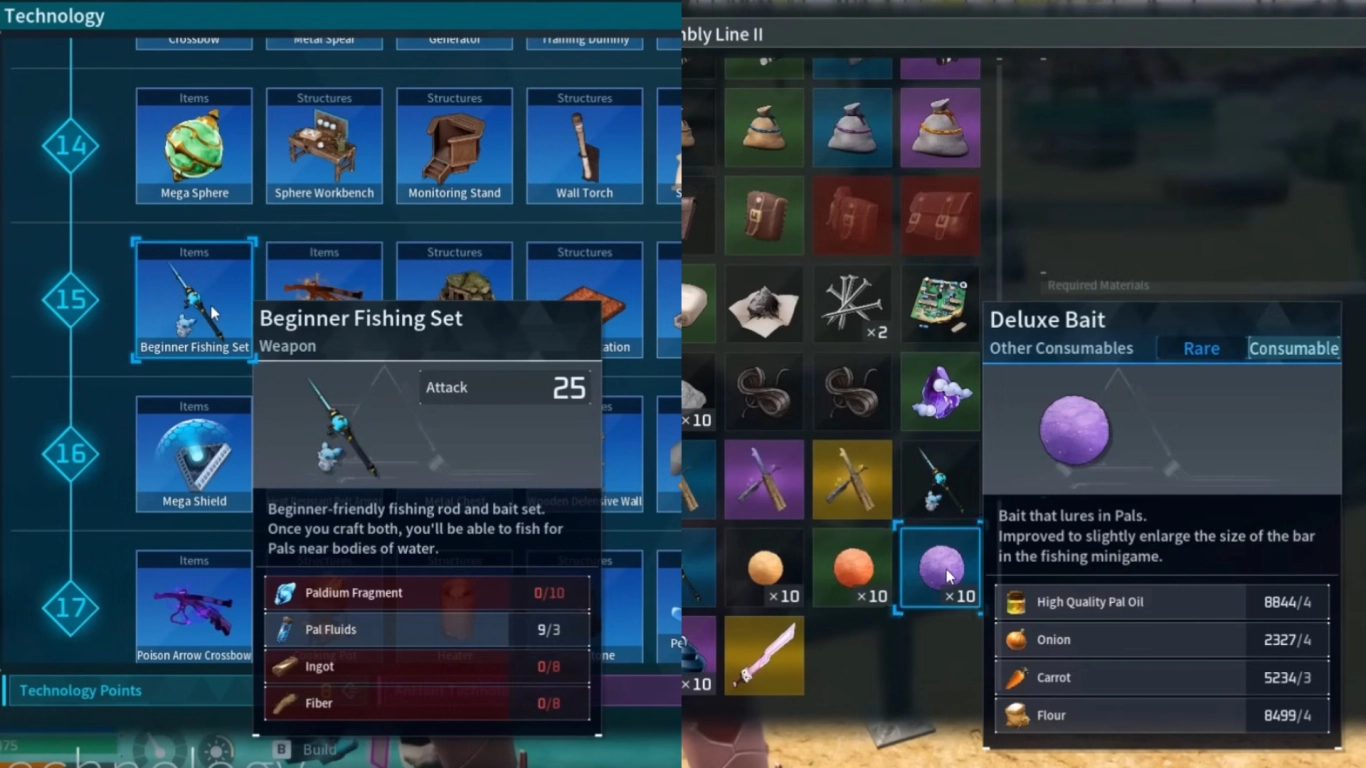 Fishing rods and bait in Palworld for efficient fishing