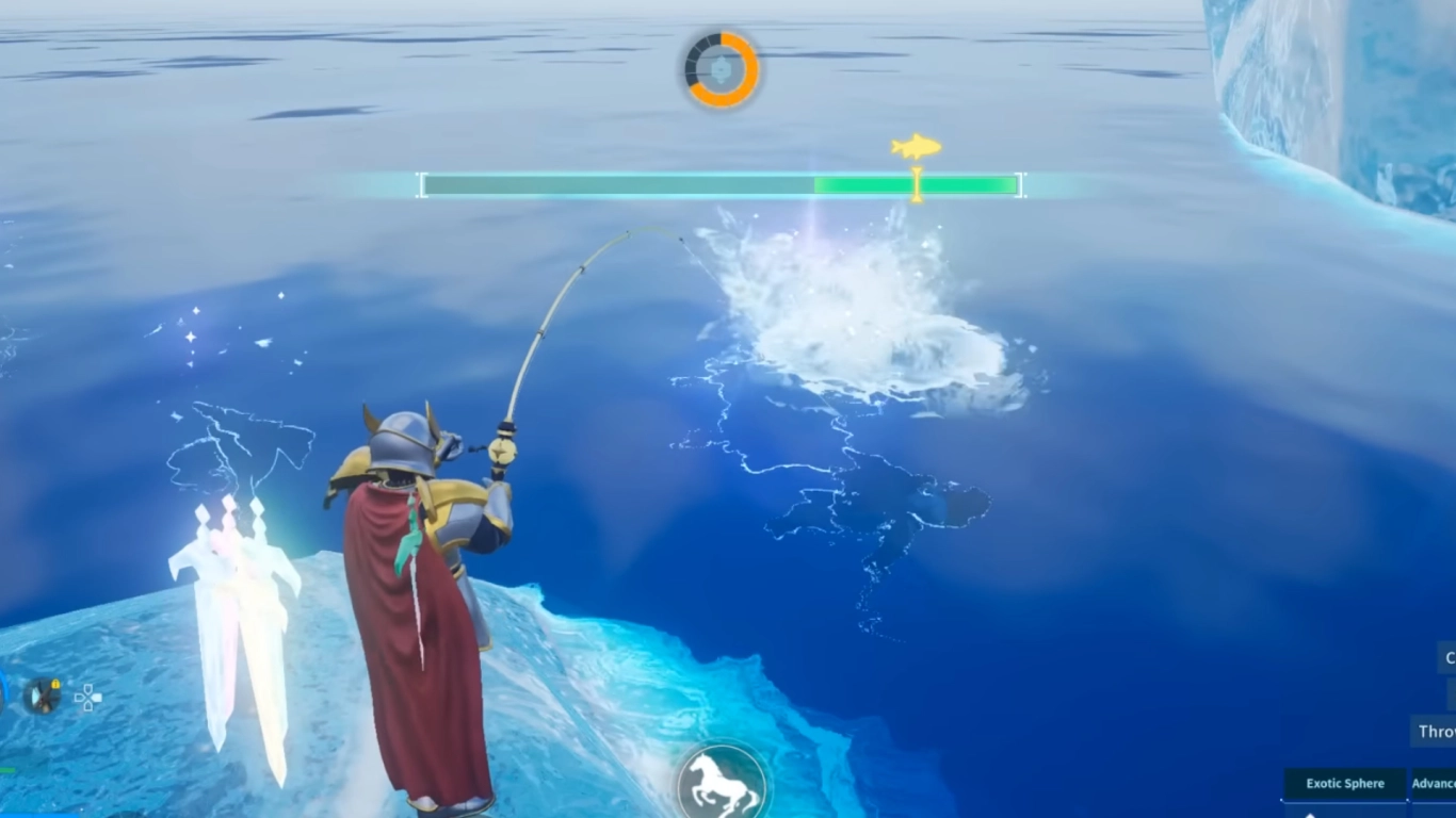 Fishing minigame in Palworld with catch meter step by step