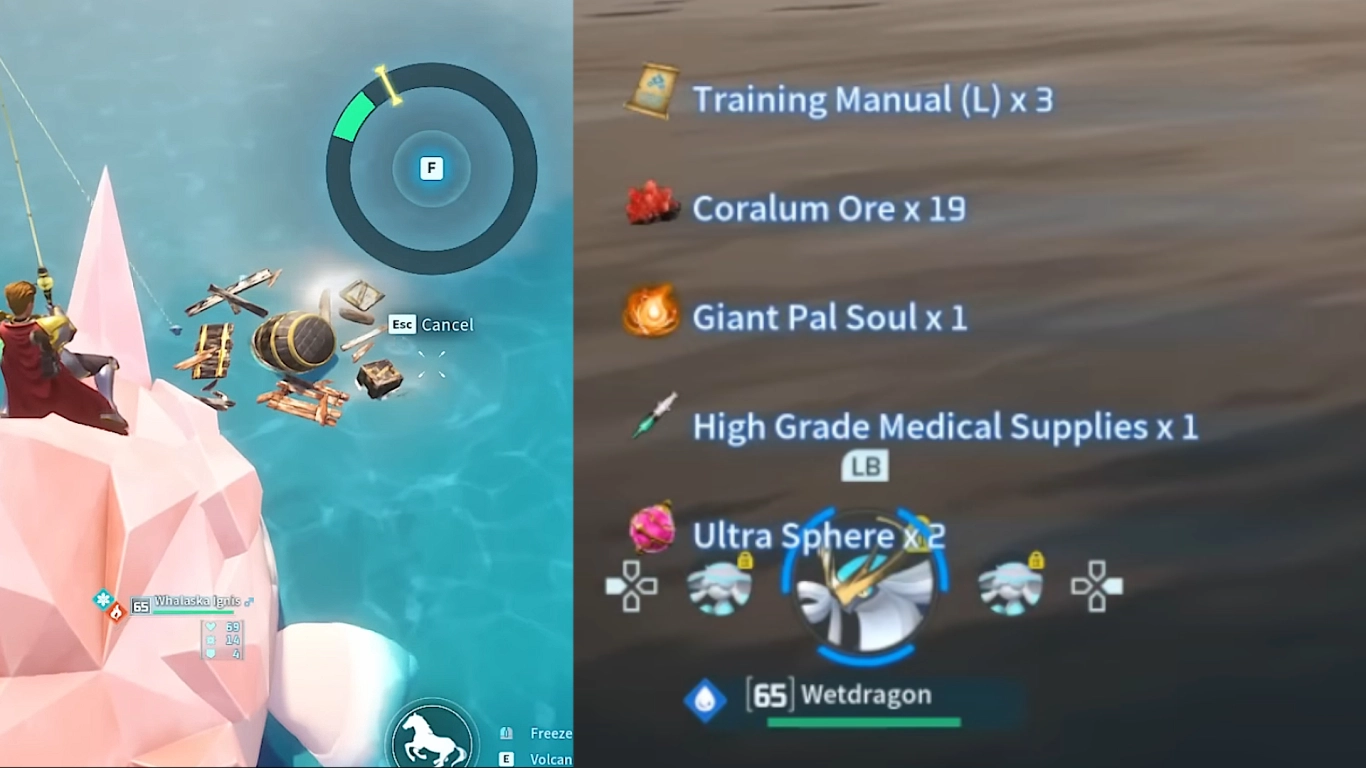 Salvaging treasure on the open sea in Palworld