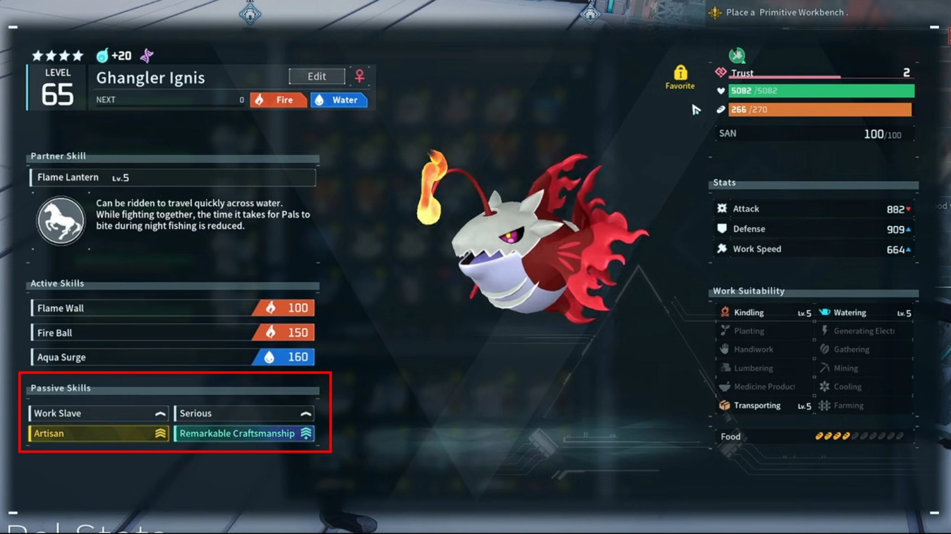 Overview of passive skills in Palworld with bonus tiers and arrow markers