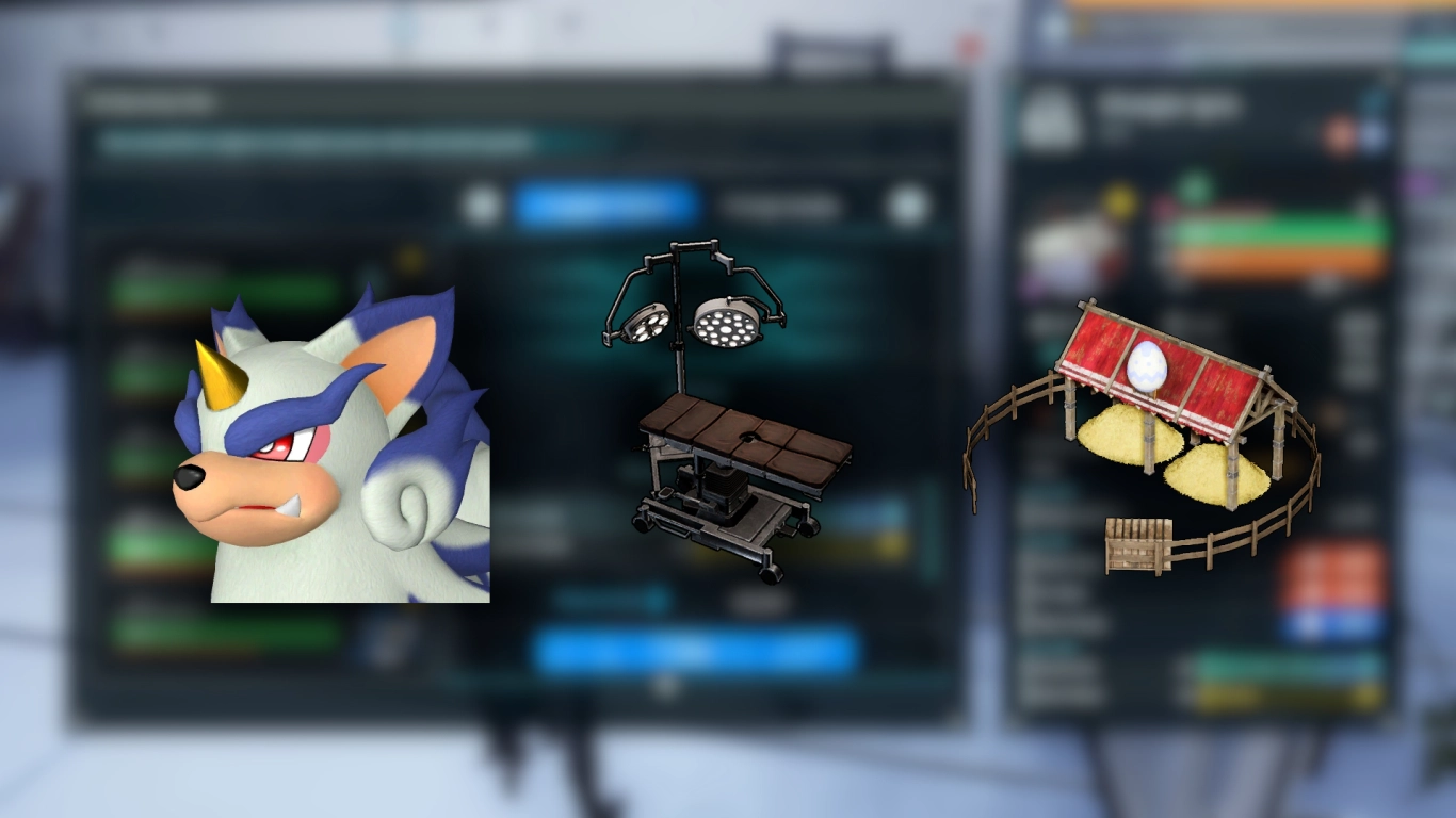 Yakumo, breeding, and the surgery table used to transfer passive skills in Palworld