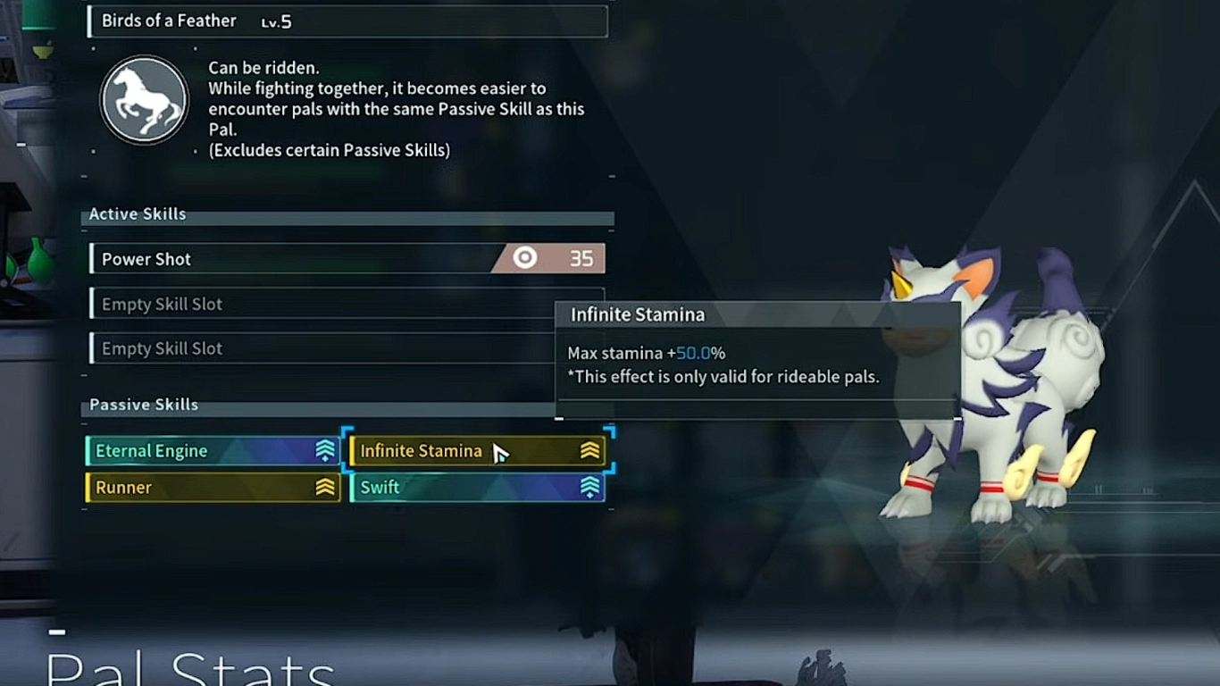Rideable Pals in Palworld with speed and stamina passives on land, in the air, and in water