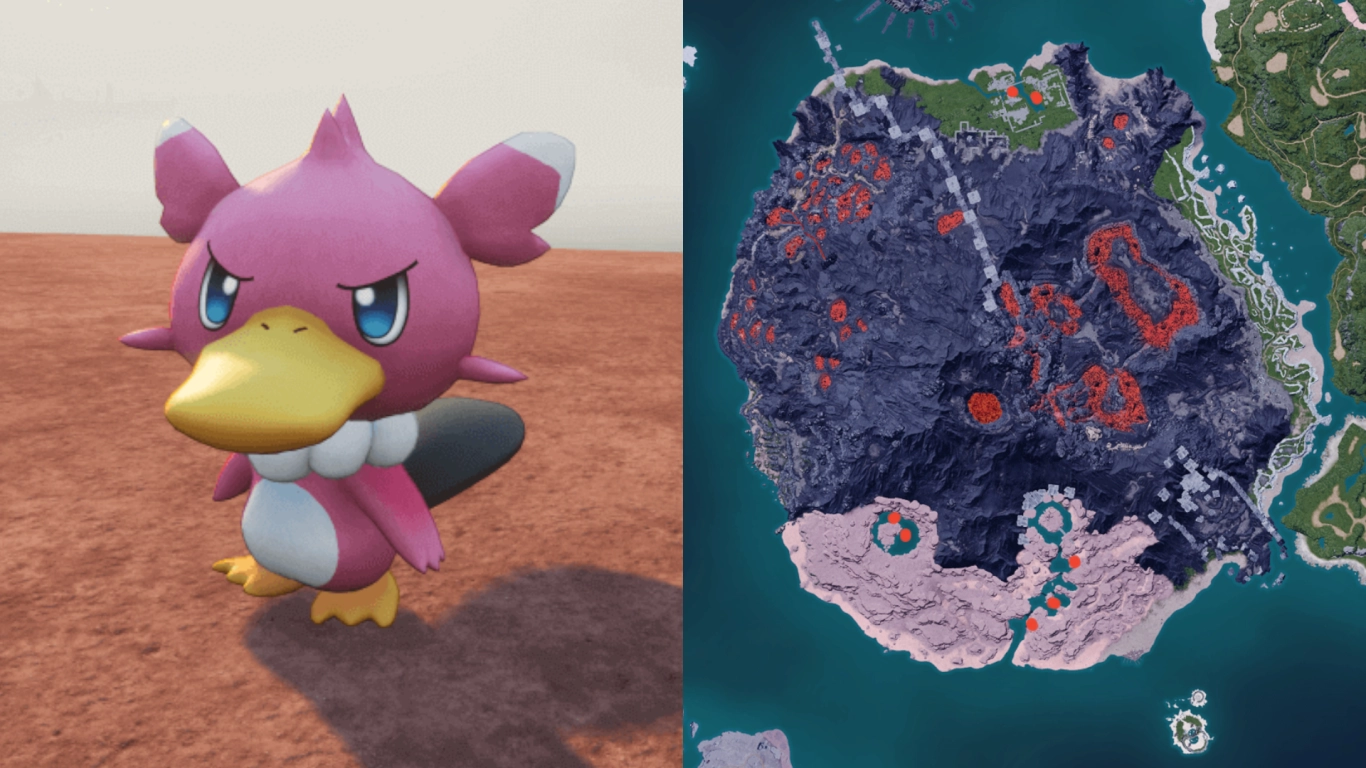 Fuack Ignis while fishing near Mount Obsidian in Palworld