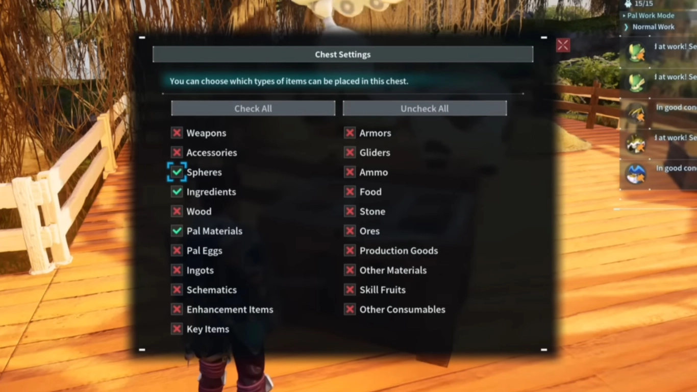 Palworld chest settings and storage management