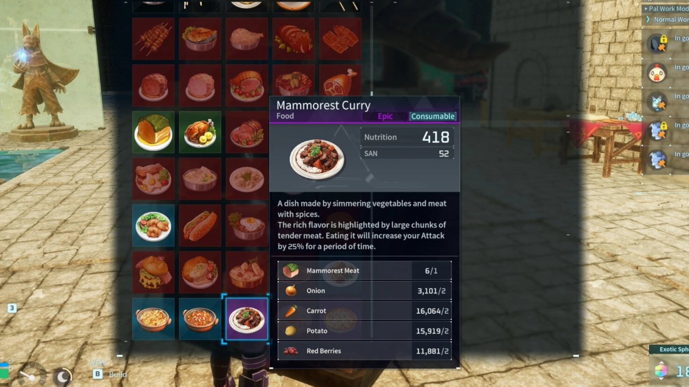 Palworld food buffs recipes XP bonus