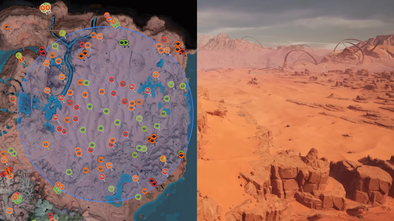Satisfactory starting area Dune Desert with wide-open spaces and early coal