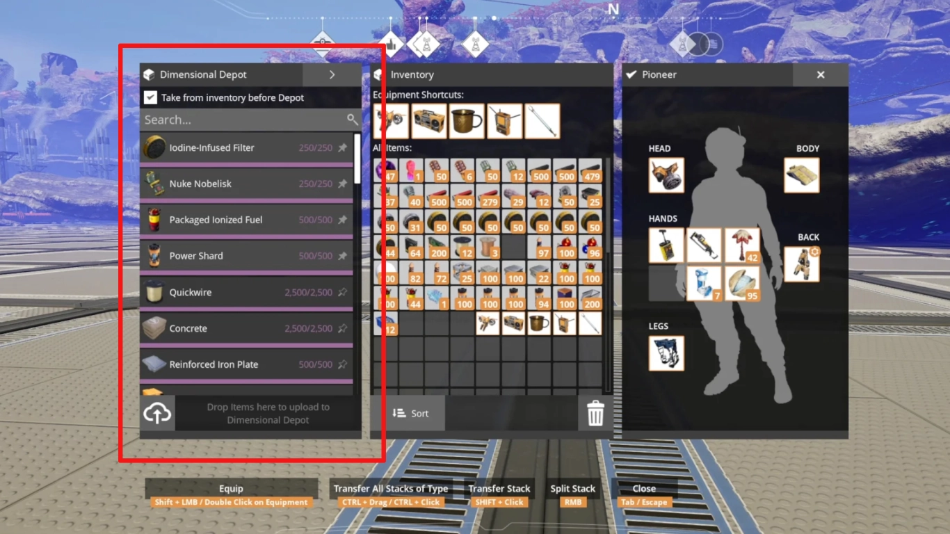 Satisfactory Dimensional Depot upgrades and settings in the MAM