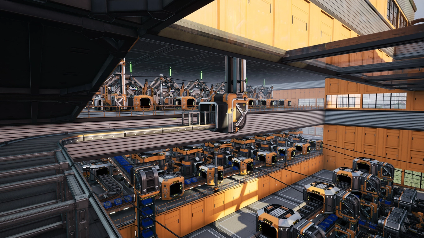 Vertical factory layout with conveyor lifts in Satisfactory
