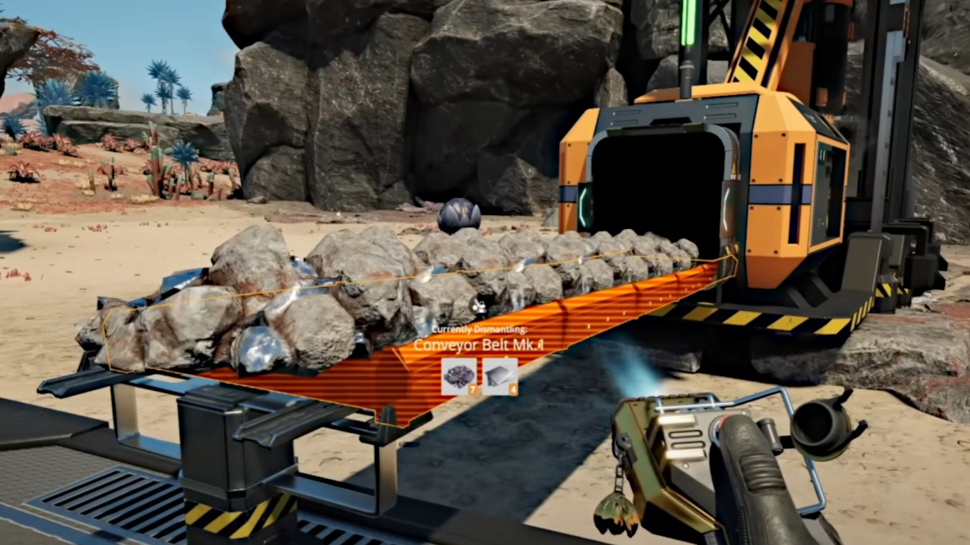 Satisfactory Miner Mk.1 on a resource node with purity