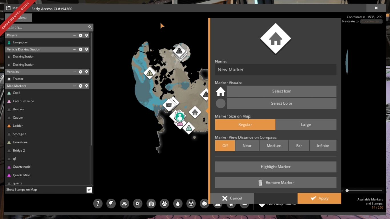 Set markers on the Satisfactory map for resources and your base