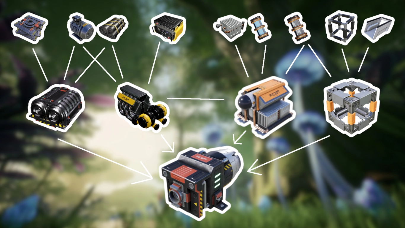 Thermal Propulsion Rocket manufacturing in Satisfactory with Turbo Motors and Cooling System