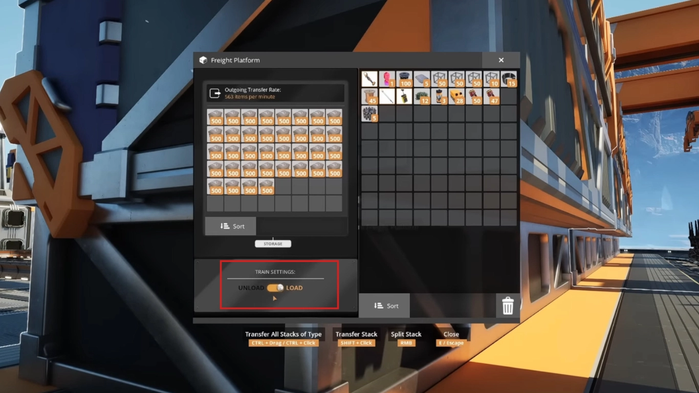 Freight station settings: loading and unloading in Satisfactory
