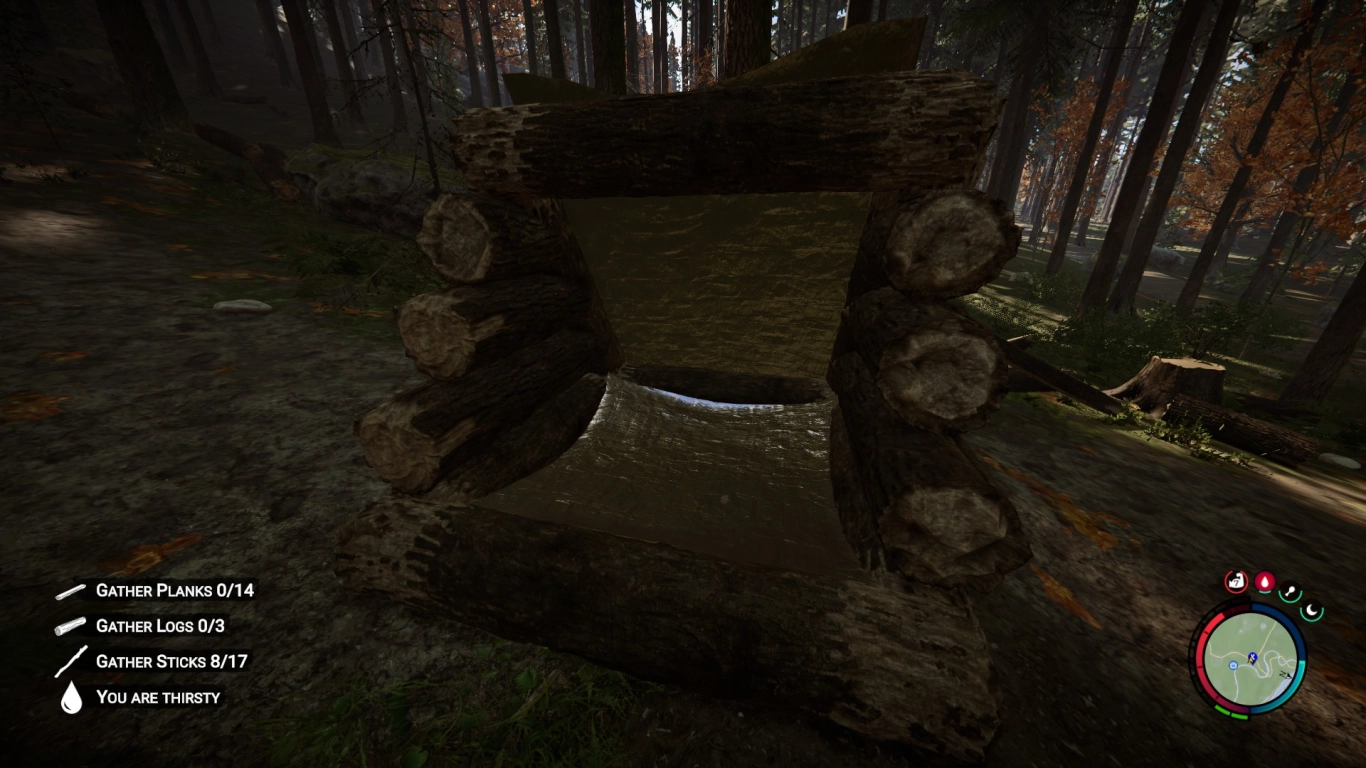 Use tarps creatively: temporary roofs, walls, and trampolines in Sons of the Forest