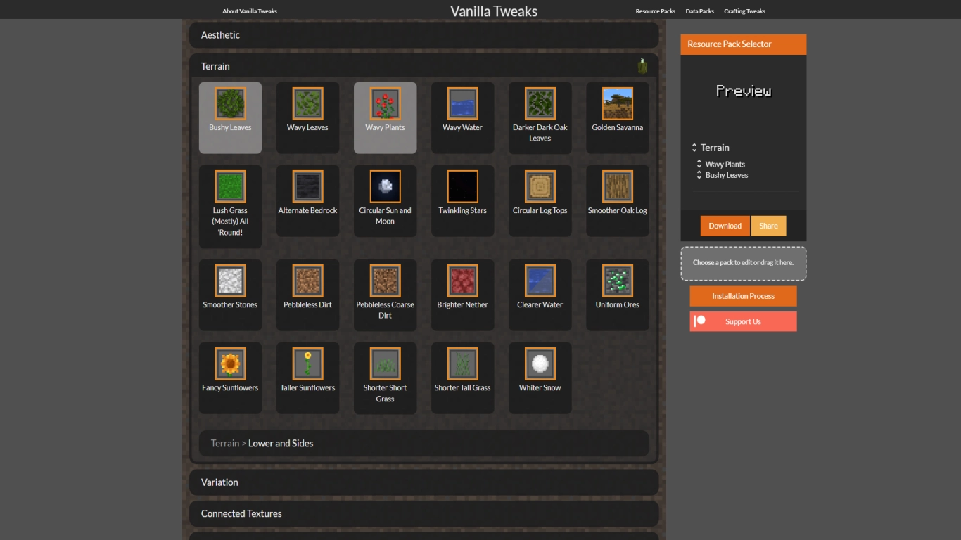 Vanilla Tweaks resource pack for personalized Minecraft